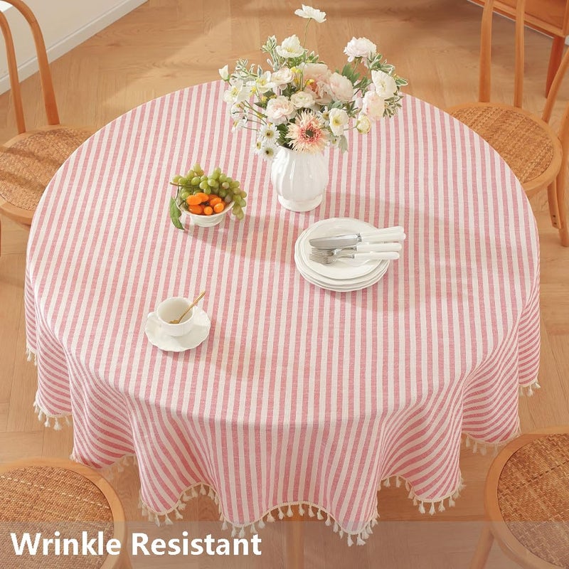 TruDelve Round Tablecloth 60 Inch Red and White Striped Cloth Tablecloths Circle Outdoor Picnic Table Cloth Round Cover (Red,60",Round) - Image 2